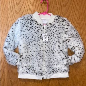 Snow Leopard Little Girls Faux Fur Bomber Coat